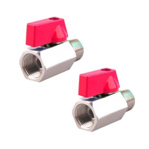 KHANJAN Mini Ball Valve ¼”- 3/8”- ½” Male x Female Shut-Off Valve Quarter Turn Aluminium Lever Handle (Made of brass & copper) (1/2" BSP, 2)