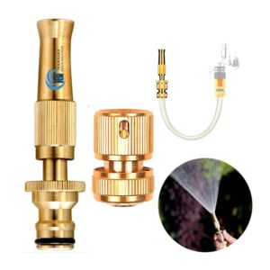 Khanjan Brass & Copper Adjustable Function Water Jet Spray Nozzle 1/2" Push Connector Hose Pipe Suitable For High Pressure Water Spray Gun Car Wash Bike-Car-Pets-Window Ang Gardening (HEAVY)