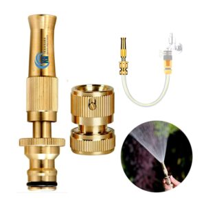 Khanjan Brass & Copper Adjustable Function Water Jet Spray Nozzle 1/2" Push Connector Hose Pipe Suitable For High Pressure Water Spray Gun Car Wash Bike-Car-Pets-Window And Gardening